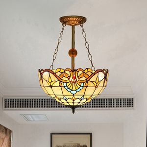 Lámpara de techo redonda colgante <span class=keywords><strong>Tiffany</strong></span>, candelabros antiguos para interior, hogar, cocina, luces de iluminación, lámpara de araña de vidrieras - Product Image 6