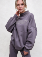 Sweat-shirt à col montant pour femme avec logo personnalisé, taille XXXL, en coton molletonné brodé, coupe ample