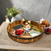 Vente en gros écologique Hôtel Restaurant Utilisation Chocolat Assiette ronde Buffet Vaisselle en bois d'acacia Plateau de service ottoman pour le dîner