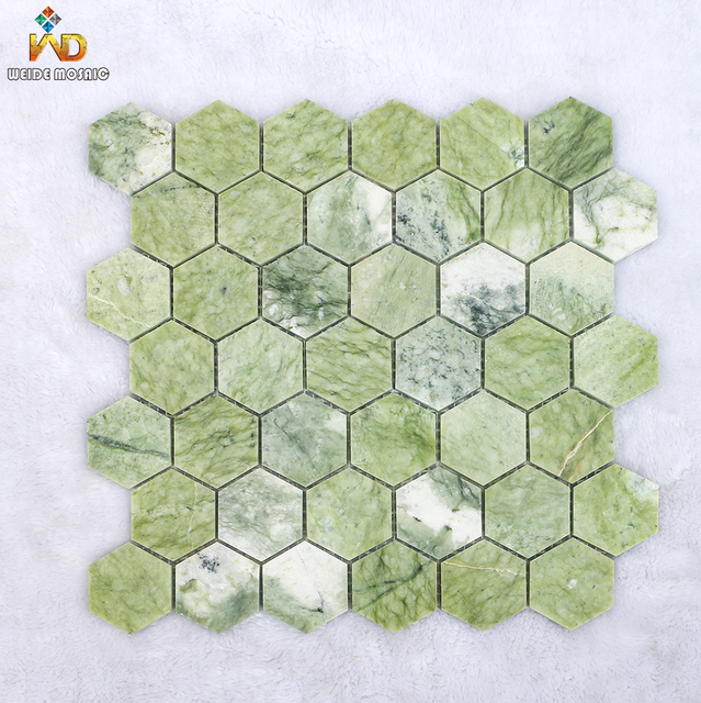 Olive Green Marble Hexagon Mosaic Tile Natural Stone Interior Wall Floor Tile Modern Design Bathroom Kitchen Backsplash Hotel