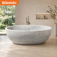 Baignoire autoportante ovale en marbre blanc de qualité supérieure, cuve profonde, bord épais poli, pour hôtel, spa, salle de bain moderne