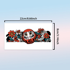 <span class=keywords><strong>Tatuaggi</strong></span> temporanei colorati adesivo <span class=keywords><strong>gatto</strong></span> Daruma bambola rosso-coronato gru asiatico tradizionale bracciale impermeabile per la gamba del braccio - Product Image 4