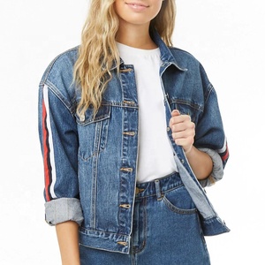 Haute qualité rayure personnalisé <span class=keywords><strong>veste</strong></span> <span class=keywords><strong>en</strong></span> <span class=keywords><strong>jean</strong></span> pour les femmes - Product Image 1