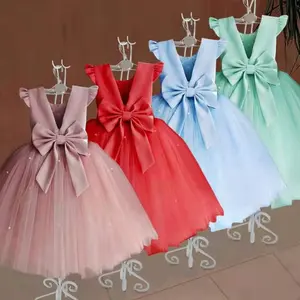花式儿童学步服装无背礼服模特长袍娇小的女孩派对礼服公主裙女孩连衣裙设计