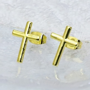 ต่างหูแบบติดหูรูปกากบาทเรียบง่าย ชุบทอง 18k ต่างหูรูปกากบาทขัดเงา - Product Image 1