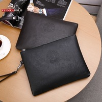 2025 Heren Casual Pu Zacht Lederen Clutch Tas Grote Capaciteit Mobiele Telefoon En Portemonnee Rits Sluiting Lange Polyester Voering