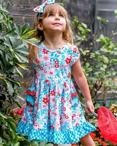 Vestido Infantil de Primavera con Estampado Floral, Ropa para Niños de la Mejor Calidad, Vestidos de Algodón para Niñas al por Mayor Personalizados de Fábrica - Product Image 2