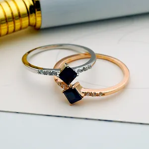 RZ7-004 الأسود مكعب الزركون داينتي تصميم جديد فضة خاتم الحب لفتاة
