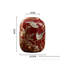 Nouveau vase en céramique de style chinois, motif floral d'oiseaux, couleur rouge, pour la décoration de la maison, du salon, culture aquatique, fleurs