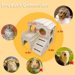 Maison en bois pour hamster, cachette en bois pour hamster, <span class=keywords><strong>labyrinthe</strong></span> à deux étages avec échelle d'escalade pour gerbille syrienne, <span class=keywords><strong>souris</strong></span> - Product Image 6