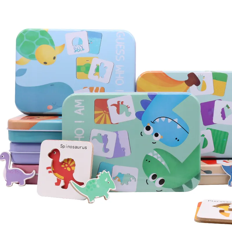 Quebra-cabeças de dinossauro, brinquedo colorido com estampa de madeira para crianças, montessori, <span class=keywords><strong>educação</strong></span> precoce, jogos de brinquedo