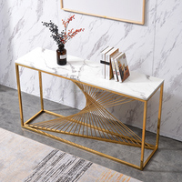Table console de luxe moderne, base en acier inoxydable doré, plateau en marbre, table de salon, villa, hôtel, entrée, table de couloir, meubles