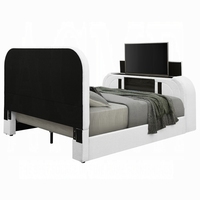 셸린 킹 친환경 조절형 침대 LED TV 캐비닛 블루투스 벽난로-테디 셰르파 크롬 화이트 모던 침실 세트 원목