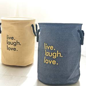 Cesto de Ropa Grande con Asa de Cuero Resistente, Bolsa de Almacenamiento Plegable Redonda de Lino y Algodón Impermeable - Product Image 4