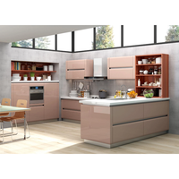 Vente directe usine : Cuisine moderne neuve en bois, finition laquée blanche, design sans poignée, résistante à l'eau, en forme de L