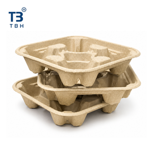 Barquette en pulpe moulée biodégradable pour 4 gobelets – Emballage durable et écologique pour boissons à emporter - Product Image 1