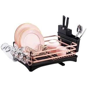 Cucina in alluminio oro rosa beccuccio girevole nero lavello di grande capacità portaoggetti scolapiatti scolapiatti per cucina