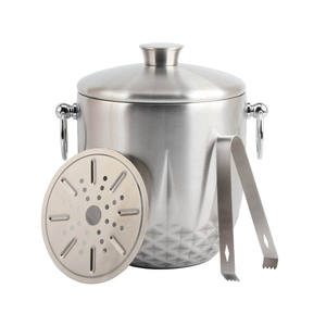 Seau à glace isotherme en acier inoxydable à double paroi de 3 L avec couvercle et pince - Product Image 1