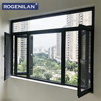 Ventanas de Aluminio con Doble Acristalamiento y Aislamiento Térmico Estilo Americano Rogenilan, Ventana Abatible de Vidrio Resistente al Viento para Casas
