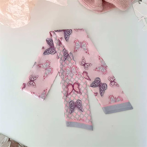 Écharpe fine à pois géométriques léopard noire et <span class=keywords><strong>rose</strong></span> style coréen pas chère pour femme, écharpe longue à ruban imprimé double face - Product Image 5