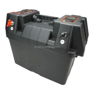 Plastic Portable Battery Power Box Storage with 12V Cigarette Lighter Socket USB Port VoltMeter For Car Marine RV Boat Camper