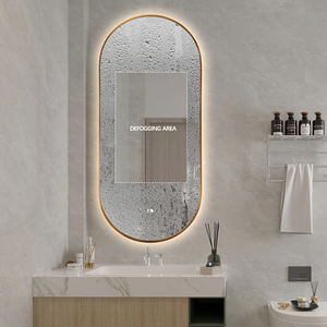 <span class=keywords><strong>Miroir</strong></span> <span class=keywords><strong>de</strong></span> <span class=keywords><strong>douche</strong></span> en forme <span class=keywords><strong>de</strong></span> pilule <span class=keywords><strong>Miroir</strong></span> <span class=keywords><strong>de</strong></span> salle <span class=keywords><strong>de</strong></span> bain encadré en or noir avec éclairage LED mural - Product Image 2