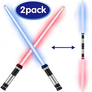 MI 2 Pack Double-bladed Crianças Cosplay Extensível Light Up Brinquedos Som Laser Espadas Colorido Led Piscando Estrela Luz Sabre