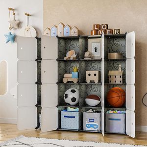 Armario de Plástico Plegable Moderno para el Hogar, Extensible, de Fácil Montaje, Combinación de Almacenamiento, Portátil, con Puerta Blanca y Negra - Product Image 4