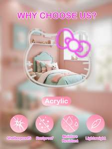 ハローキティ ミラー ネオンサイン、ピンク＆ホワイトLEDバニティミラー、女の子の寝室用メイクアップバニティデコレーション - Product Image 4