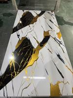 Panel de Pared de PVC UV de 3mm, Impermeable, Color Negro Dorado, Diseño Clásico de Mármol Floral, Ecológico e Ignífugo para Comercios