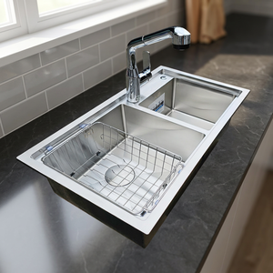 Fregadero Doble de Cocina de Acero Inoxidable Premium con Diseño Moderno, Duradero, Antioxidante y Fácil de Limpiar para Hogar y Hotel - Product Image 1