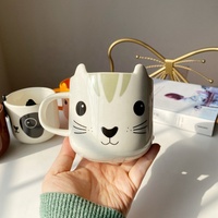 Tasse à thé en céramique écologique, 4 pièces, tasse à crème glacée avec oreilles d'animaux mignonnes