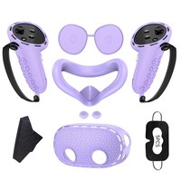Pour Meta Quest 3S : Ensemble d'accessoires de jeu – Housse de casque VR en silicone, poignées de manette, masque facial