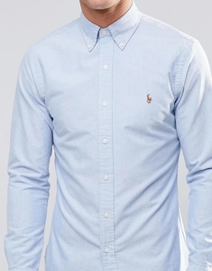 Camicie eleganti ricamate alla moda a maniche lunghe Business Casual Polo <span class=keywords><strong>Oxford</strong></span> camicie da uomo in <span class=keywords><strong>Slim</strong></span> <span class=keywords><strong>Fit</strong></span> blu - Product Image 5