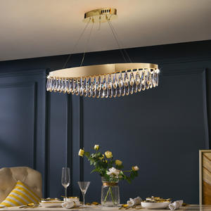 Forme ronde goutte de pluie suspension chambre salle à manger halo doré cristal anneau cercle pendentif lumière - Product Image 3
