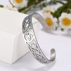 Viking Cuff Bangles中空ケルトノットブレスレットステンレス鋼男性女性用お守りジュエリーアイルランドファッションカフ - Product Image 2