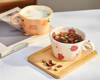 Mug en céramique style rétro coréen, peint à la main, motif fleur de fraise, élégant, résistant à la chaleur, passe au lave-vaisselle, cadeau d'affaires