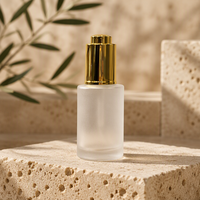 Flacon compte-gouttes en verre givré de 30 ml pour fond de teint liquide avec collier doré, logo personnalisé