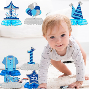 Decorazione per festa di compleanno moderna a tema blu rivela il genere del neonato con ornamento digitale della tavola della palla a nido d'ape di un anno - Product Image 6