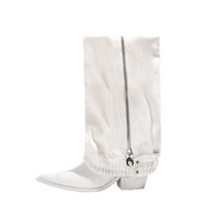Bottes Western Femme à Talon Carré de 5 cm, Bout Pointu, Fermeture Éclair Arrière, Semelle en Caoutchouc, Style Cowgirl, Longues, au-dessus du Genou