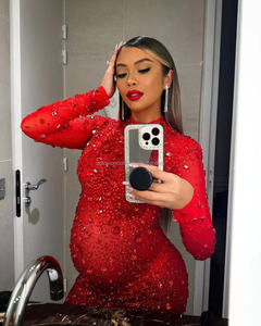 NOCANCE Dropshipping productos 2023 cristales rojos brillantes Sexy corte alto <span class=keywords><strong>vestido</strong></span> de <span class=keywords><strong>fiesta</strong></span> de lujo vestidos de mujeres embarazadas para <span class=keywords><strong>fiesta</strong></span> - Product Image 4