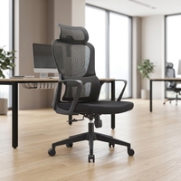Chaise de bureau ergonomique moderne en tissu PU, hauteur réglable, dossier haut en mousse, support lombaire, base en aluminium, accoudoirs pivotants réglables
