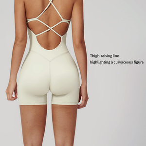 Mono de yoga <span class=keywords><strong>Halara</strong></span> Style con espalda cruzada para mujer, corto, de una pieza, elástico, para gimnasio y fitness. - Product Image 3