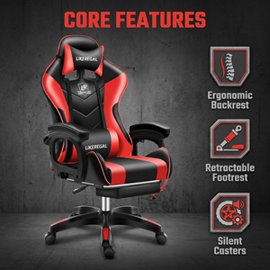 <span class=keywords><strong>Chaise</strong></span> de jeu ergonomique en cuir PU avec LED RGB, inclinable, massage, pivotement à 360 degrés, vérin à gaz à 2 positions - Noir <span class=keywords><strong>Rouge</strong></span> - Product Image 3