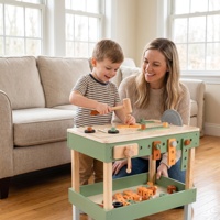 Ateliers de construction en bois pour enfants, ensembles de jeu multifonctionnels avec table d'atelier et accessoires tableau noir