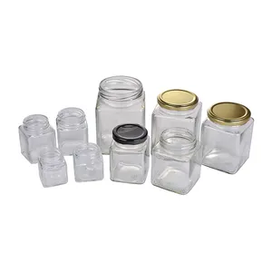 Wholesale clear hexagon jam glass jar with metal lid