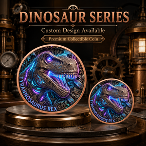 Moneda de Cobre Puro 999 de 1 oz con Tiranosaurio Rex en Relieve 3D, con Acabado UV Tipo Prueba, El Rey de los Dinosaurios, Arte Metálico - Product Image 1