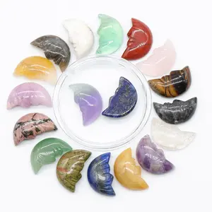 Wholesale Crystal Healing Stone Carved Natural Crystal Moon Smiley Gemstone Jewelry Accessories