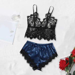 Nuevo conjunto de dos piezas de lencería sexy estilo europeo y americano, conjunto de camisón con encaje, moderno y cómodo. - Product Image 3