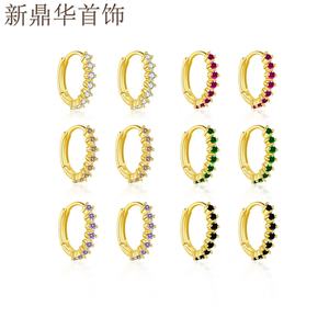 Pendientes de Aro de Latón Chapado en Oro con Incrustaciones de Diamantes en Forma de Círculo, Estilo Europeo y Americano, Más Vendidos para Mujer, Circonita, Moda, Terceros - Product Image 2